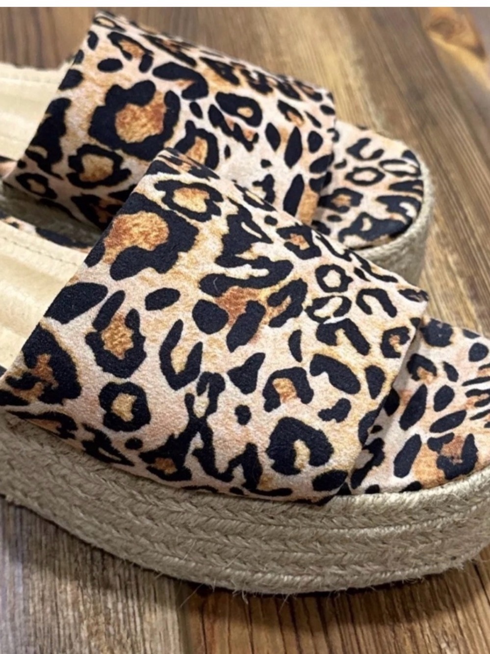 Lulus Leopard Platform Sandals Espadrille Slides Size 8 (Fits 7.5 Runs Small) - Picture 5 of 11
